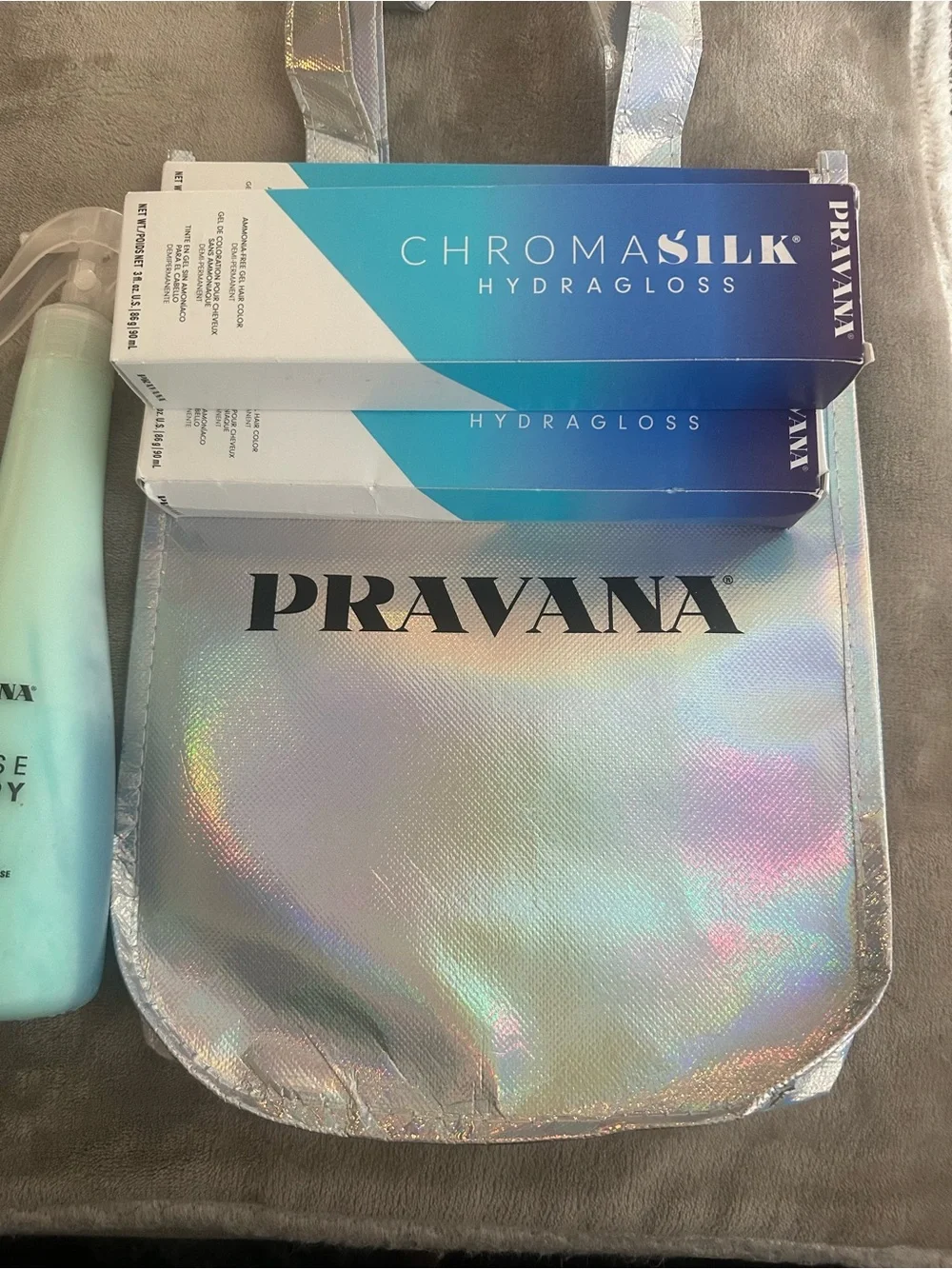 Pravana Bundle- T Shirt, Clip, 2 Full Size Leave Ins, 3 HydraGloss Toners, bag - Picture 3 of 5